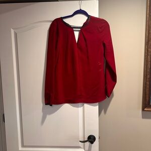 Red dress top with black pleather detail - Warehouse brand (fits like M)